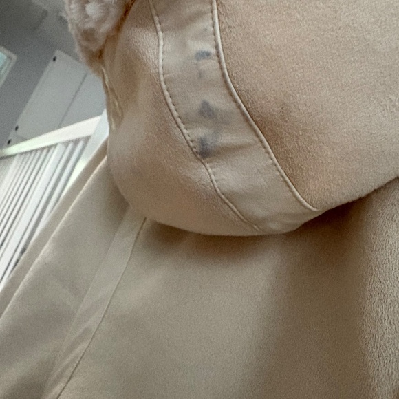 L GUESS Faux Suede Fur Lining ZIP JACKET HOODIE OFF WHITE CREAM soft warm winter - Picture 11 of 16